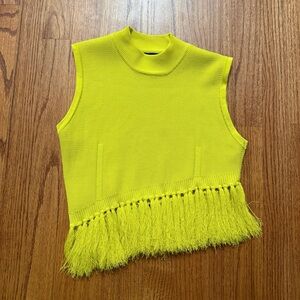 Hankfa Mikala Neon Yellow Sleeveless Knit Fringe Top size S